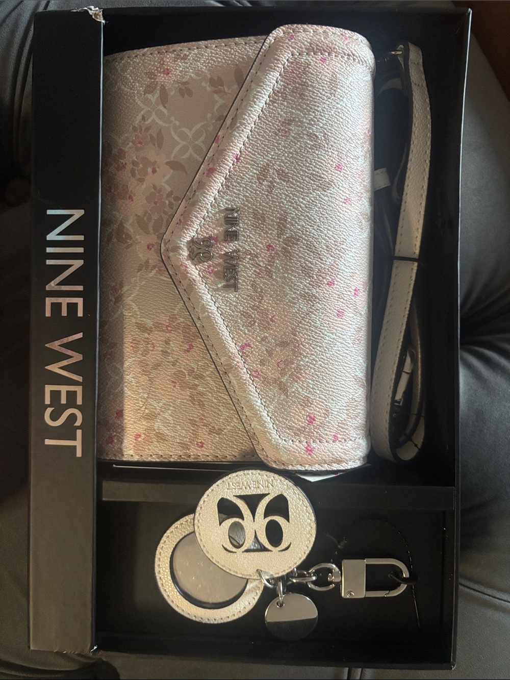 Nine West White Floral Crossbody Purse with Pink Accents